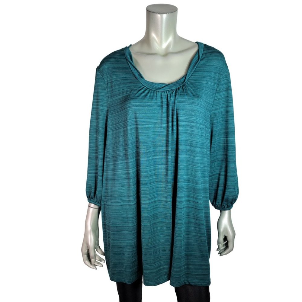 JMS Top Plus Size 3X 22/24W Scoop Neck 3/4 Sleeve Stretch Pullover Casual Green